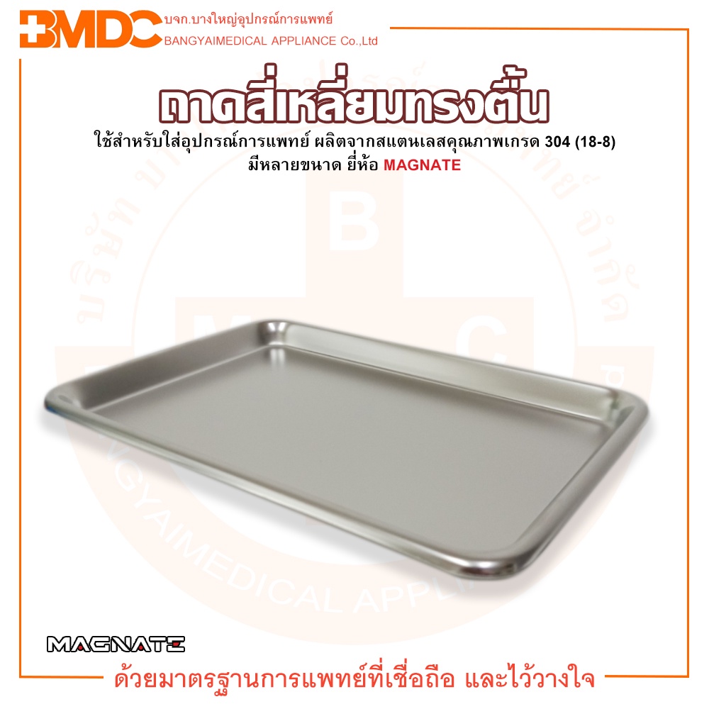 MAGNATE แม็กเน็ท  ถาดสี่เหลี่ยมทรงตื้น / ถาดใส่อาหาร / ถาดสแตนเลส ขนาด 11 นิ้ว 5967