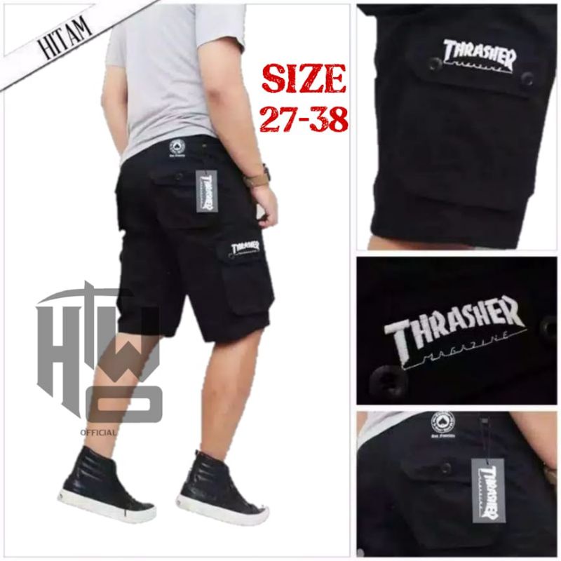 Hitam Whats MORE HITS Thrasher ผู้ชายกางเกงคาร์โก้สั้นขนาด 27/38 Kimpol สั้น ARMY ลาย Ufc Venum Mma 