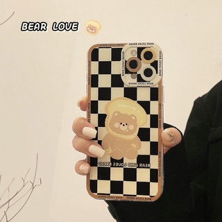 🌟พร้อมส่ง🌟 เคสไอโฟน 13 เคส iPhone 13 🧸เคสลายน้องหมีตารางหมากรุก🖤 เคสซิลิโคน