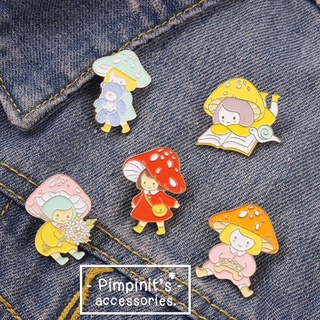 ʕ •ᴥ•ʔ ✿ พร้อมส่ง : เข็มกลัดเซ็ทแก็งค์เด็กผู้หญิงหัวเห็ด | Little Mushroom Girl Gang Enamel Brooch Pin Set.