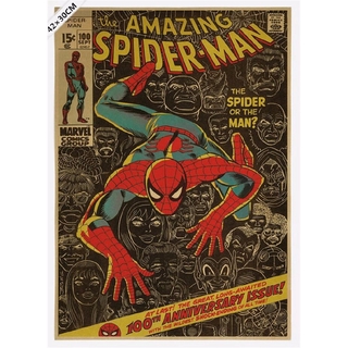 โปสเตอร์กระดาษคราฟท์ แบบติดผนัง รูปการ์ตูน Superhero Spiderman สไตล์วินเทจ สำหรับตกแต่งบ้าน