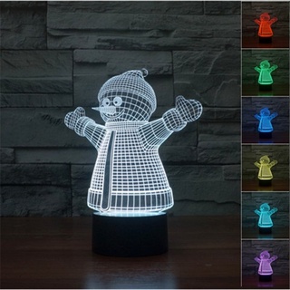 โคมไฟตั้งโต๊ะ LED รูปสโนว์แมน 3D ไล่โทนสี 7 สี ชาร์จ USB