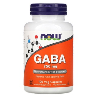 Now Foods กาบา GABA 750 mg  100 Veg Capsules