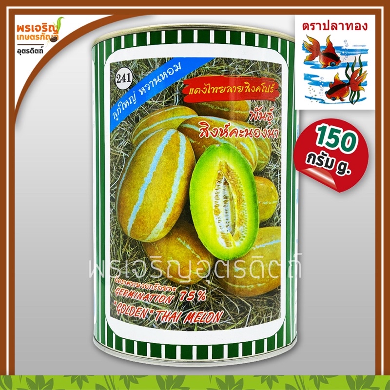 เมล็ดพันธุ์แตงไทย แตงไทยลายสิงคโปร์ สิงห์คะนองนา (150 กรัม) เมล็ดแตงสิงคโปร์ แตงไทยยาว เมล็ดพันธุ์ผักสวนครัว ตราปลาทอง