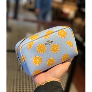 พร้อมส่ง แท้ 🇺🇸 100% New Coach กระเป๋า เครื่องสำอาง SMALL BOXY COSMETIC CASE WITH ORANGE PRINT 2346 IM/ORANGE/BLUE