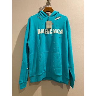 SALE เสื้อกันหนาวแขนยาว บาเรนเซียก้า CAPS DESTROY T SHIRT สวย ขาดๆเซอร์  สุดเท่ห์ พร้อมส่ง Size S - 2XL (สีฟ้า)