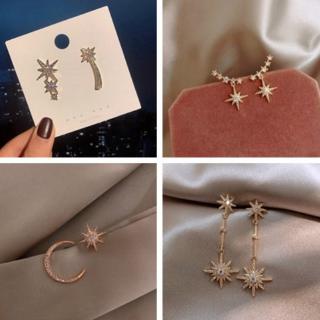 【Star Series Earrings】 Luxury Sparkly Crystal Drop Earrings Gold and Silver Color Zircon Star Earrings for Women Party and Wedding Jewelry