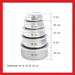 ชุดโถสเตนเลส ฝาปิดพลาสติก 5 ใบ ชามสแตนเลส กล่องถนอมอาหาร ขนาด 10-18 CM กล่องอาหาร กล่องข้าว ที่ใส่อาหาร