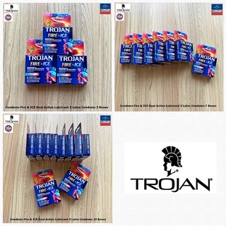 Trojan® Condoms Fire &amp; ICE Dual Action Lubricant 3 Latex Condoms 3, 7 or 10 Boxes โทรจัน ถุงยางอนามัย ขนาด 52 mm