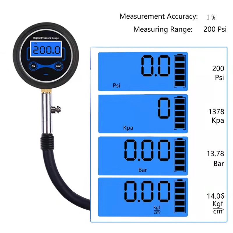 เกจวัดลมยาง ดิจิตอล อย่างดี ที่วัดลมยาง 0-200 PSI เกจ์วัดลมยาง เครื่องวัดลมยาง อเนกประสงค์ พร้อมแบตเตอรี่ ( 1 ชิ้น)