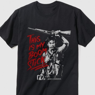 ผ้าฝ้ายคอกลมเสื้อยืด พิมพ์ลายภาพยนตร์สยองขวัญ Ash Williams Evil Dead Shirt This Is My Boom Stick 80S Film Tee ของขวัญวั