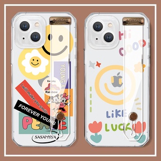 สายรัดข้อมือ แฟชั่น ฉลาก ยิ้ม ดอกไม้ เคส Samsung Galaxy note8 note9 s10 plus s10 lite + s20 s20fe fe s21 fe s22 plus ultra note10 lite plus  note 20 ultra CASE โปร่งใส นางแบบคู่ ซิลิกาเจล ผู้หญิง ชาย เปลือกนิ่ม เคส