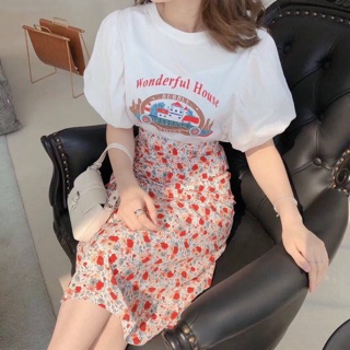 เสื้อยืดแขนบอลลูนคอกลมสกรีนลาย ใส้แล้วดูมีอะไร ใส่สบาย แต่ได้หลายลุค
