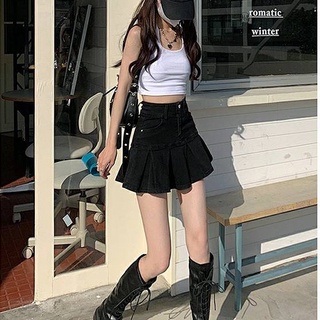 【Beauty 】 Black Lining Denim Skirt Womens 2022 Summer High Waist A- line Pleated Small Hip-Wrapped Hot Girl Fishtail Skirt I4w9