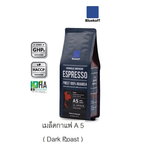 กาแฟ Bluekoff (Blue Koff เมล็ดกาแฟ คั่ว เข้ม (A5) Bluekoff) 250 กรัม