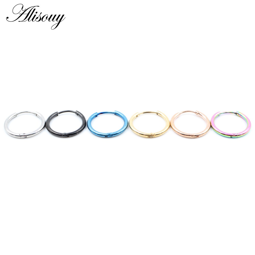 Alisouy 2PCS ใหม่สแตนเลส 1.6 มม.หนาผู้หญิงผู้ชายคลิปวงกลมรอบ Hoop ต่างหูหู Helix Punk เจาะเครื่องประดับ