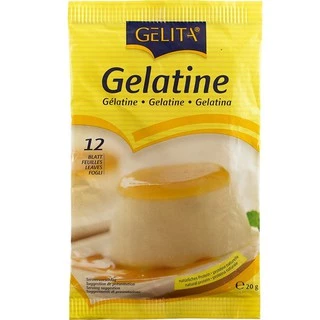 Gelita White Leaf Gelatine แผ่นเจลาติน ตราเยลลิต้า ( 20 กรัม) แพ็ค 5 ซอง เฉลี่ยซองละ 70 บาท