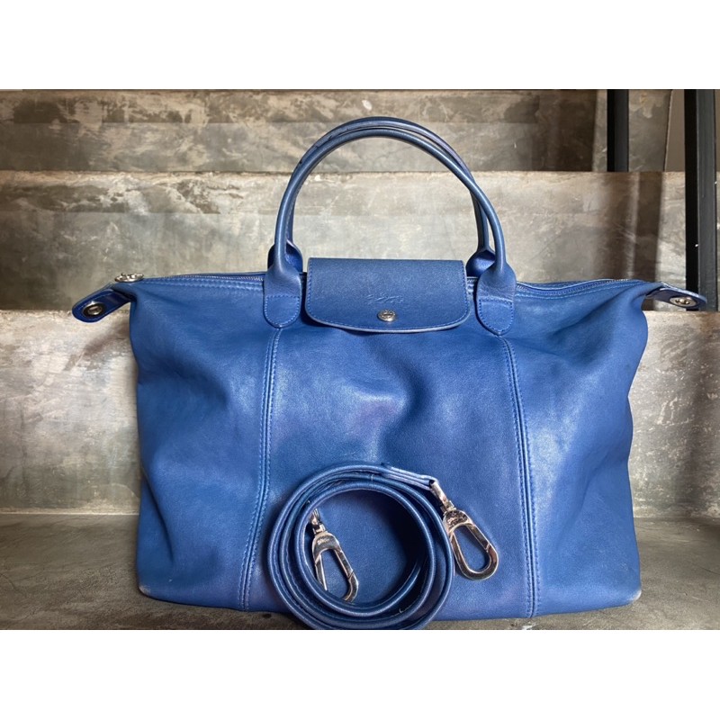 Longchamp Le Pliage Cuir size M สี BLUE 5900เท4900‼️อปก ครบ!!!