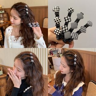 Black and White Checkerboard Braided Hairpin Korean Side Bangs Clip Female Hair Accessories