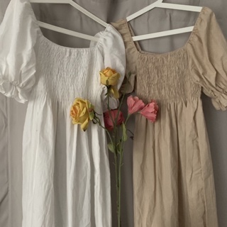 Korean Dress เดรสเกาหลี เดรสยาว แขนพอง เอวสม็อคแขนตุ๊กตา