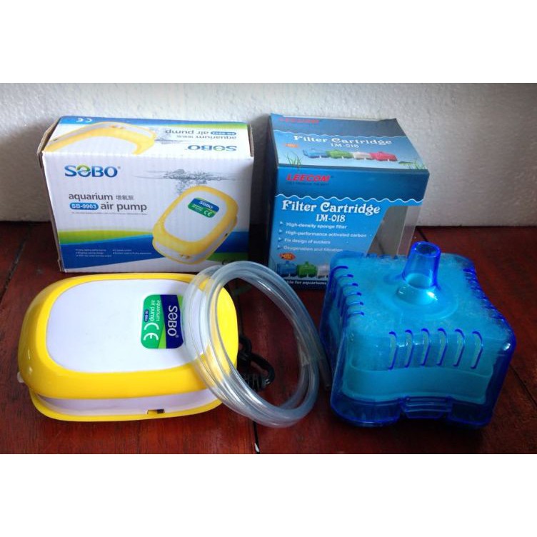 ปั้มออกซิเจน 1 ทาง Sobo + กรองฟิวเตอร์ Leecom IM018 + สายออกซิเจน 1 เมตร  สำหรับเลี้ยงปลากุ้ง คุณภาพ