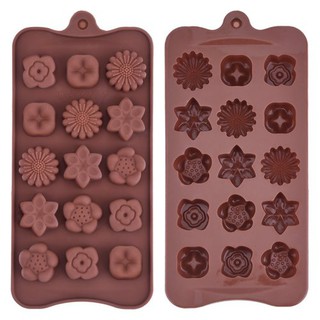 แม่พิมพ์ ซิลิโคน ดอกไม้หลายแบบ 15 ช่อง (สีแรนดอม) 15 Cavity Flower Shaped Chocolate Soap Candy Mold