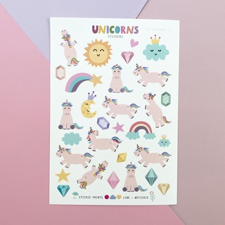 สติ๊กเกอร์ติดเล่น กันน้ำ ลาย UNICORN ( Sticker dicut 1 sheet )