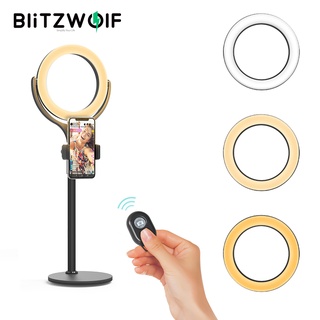 Blitzwolf® Bw-sl4 แหวนไฟเซลฟี่ หมุนได้ 360 องศา หรี่แสงได้ พร้อมรีโมตบลูทูธ สําหรับวางโทรศัพท์มือถือ