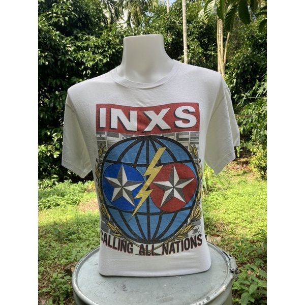 เสื้อวินเทจ เสื้อวง INXS ปี 80s ผ้า 50/50 ตะเข็บเดียวบน-ล่าง Made in USA  ไม่มีข้าง อก 23 ยาว 27