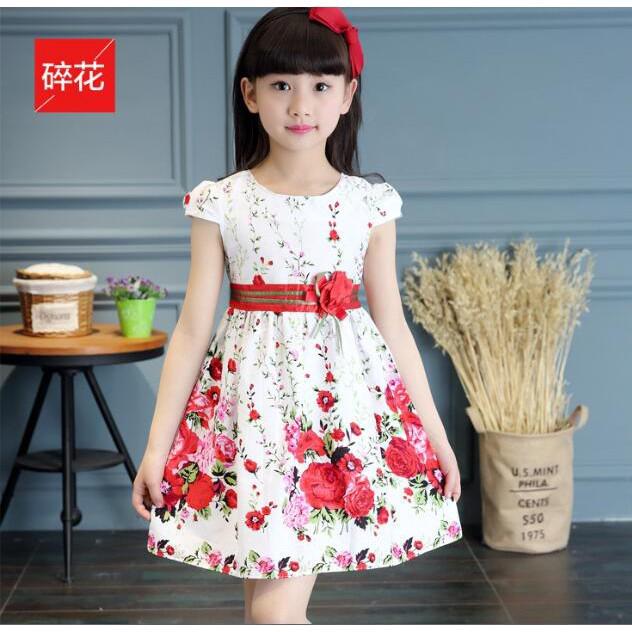 เสื้อผ้าเด็กผู้หญิง เสื้อผ้าเด็ก Floral ชุดเจ้าหญิง Girl clothing Short-Sleeved Cotton Kids dress