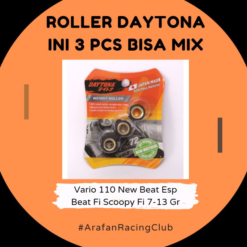 ลูกกลิ้ง Daytona Vario 110 Beat Esp Beat Fi Scoopy FI Scoopy Esp 7 Gram - 13 Gram