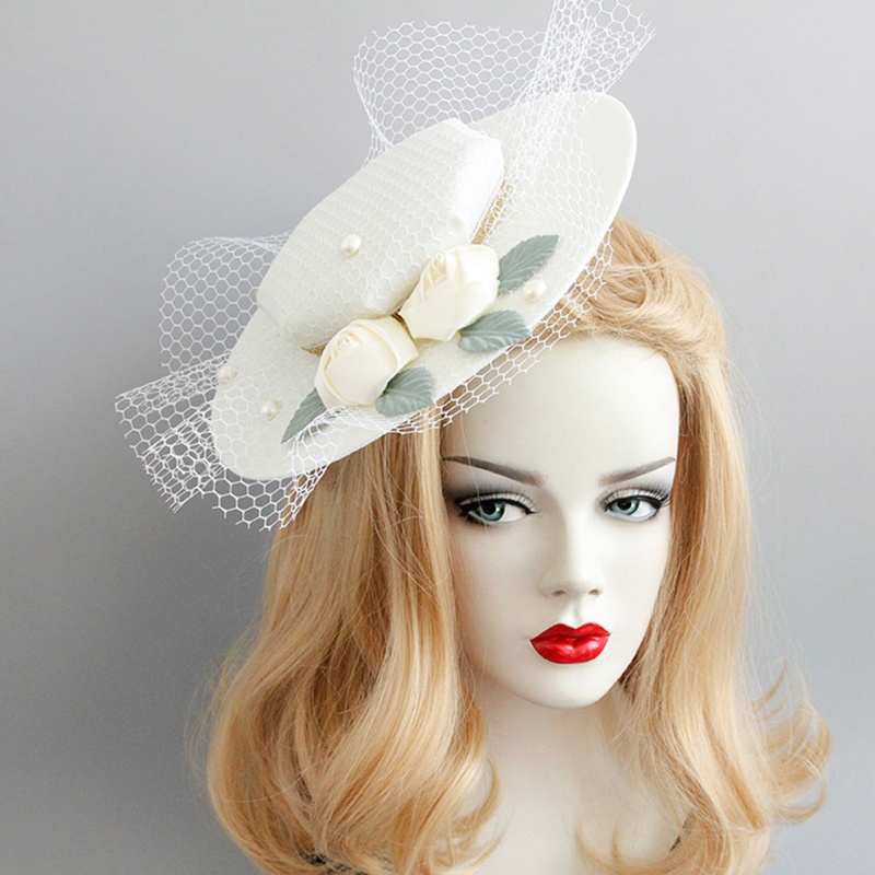 Mya Fascinators Hat Veil Mesh Pearl Tophat พร้อมกิ๊บติดผม หมวกดาร์บี้จัดเลี้ยง