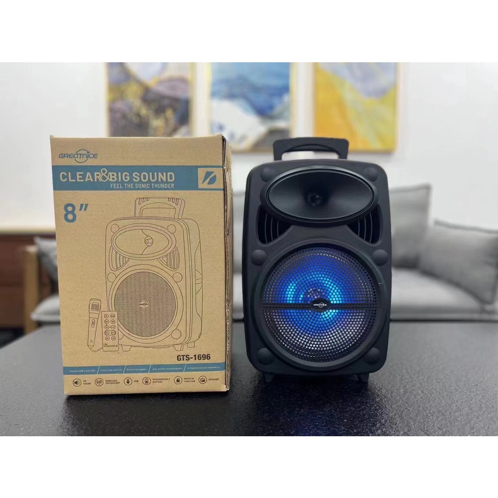 ลำโพงบลูทูธรุ่นGTS-1696ดอกลำโพง8นิ้วแถมฟรีไมค์สาย สายชาร์จ รีโมท เสียงดีปรับเบสได