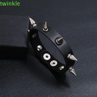 Twinkle1 สายรัดข้อมือหนัง Pu ปรับระดับสายได้สไตล์พังก์สําหรับผู้ชายและผู้หญิง