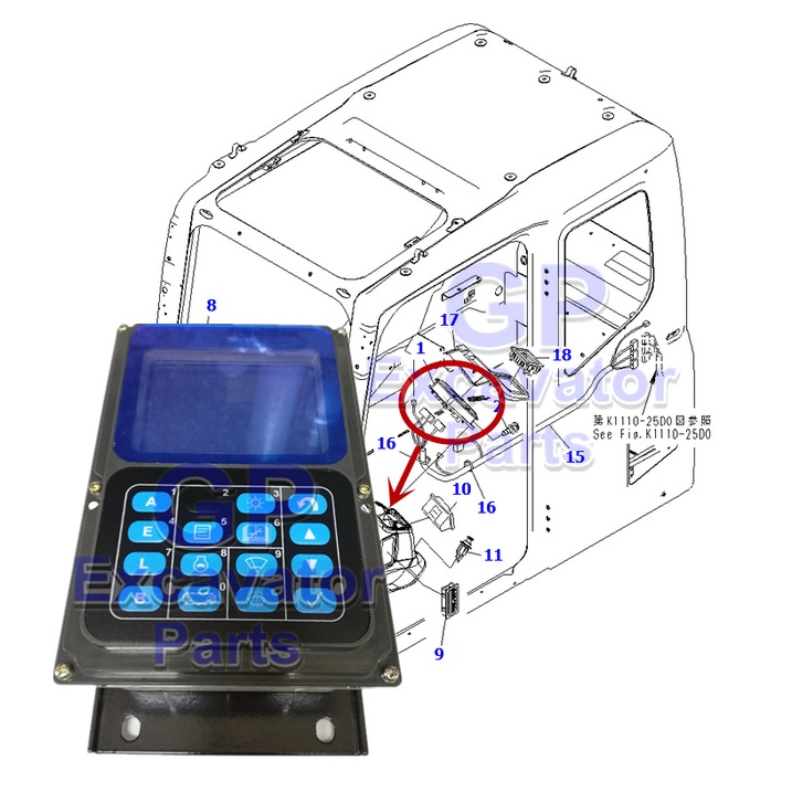 PC200-7 แผงจอภาพรถขุดไฮดรอลิก Assy(7835-12-3007/7835-10-2002/7835-10-2003/7835-10-2005)