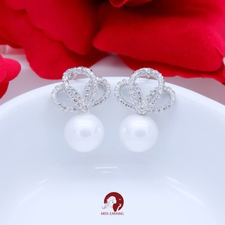 Miss Earring ต่างหูติดหูเพชร Cz Estina Tiara earrings ไข่มุกสีขาว เงินแท้ 925 คุณภาพสูง