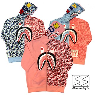 เสื้อกันหนาว มีฮู้ด Bape Shark สีสวย สดใส เนื้อผ้าดี สกรีนสวย jacket hoodie