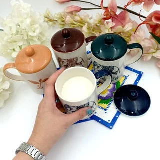 🍵🐘 SPP – LYCHANG แก้ว พร้อมฝา เซรามิค ชากาแฟ ทรงกระบอก แก้วมัค ลายไทย ลายช้าง Thai Elephant Mug w/ Lid