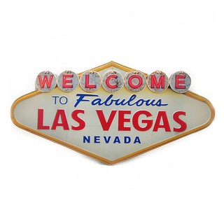 ป้ายสังกะสีวินเทจ Welcome to Fabulous Las Vegas (ปั๊มนูน)