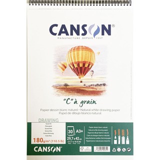 Canson(แคนสัน) สมุดซีอาร์เกร็น สันห่วงบน ผิว Fine grain หนา180G ขนาด 29.7×42ซม (A3) บรรจุ 30 แผ่น C400 060 625