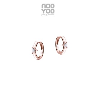 NooYoo ต่างหูสำหรับผิวแพ้ง่าย Hoop with Triangle Cubic Zirconia Surgical Steel (ขาว/โรสโกลด์)