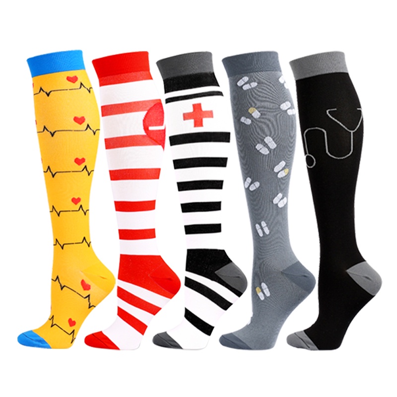 5 Pairs Compression Socks for Men Women15-20 mmHg Knee High Medical Stocking Support for Nurses Preg