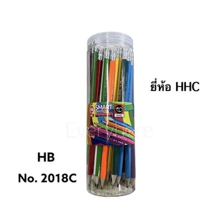 ดินสอไม้ HB No.2018C ยี่ห้อ HHC 50 แท่ง หลากหลายสี พร้อมยางลบตรงก้น