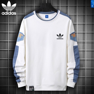 Adidas เสื้อกันหนาวแขนยาวลําลอง คอกลม ปักลายโลโก้ Adidas ของแท้ 100% สีตัดกัน สําหรับผู้ชาย และผู้หญิง