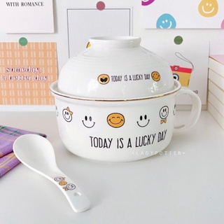 พร้อมส่ง🛒 SET3ชิ้น หม้อเซรามิคพร้อมฝา Lucky day Smiley🙂