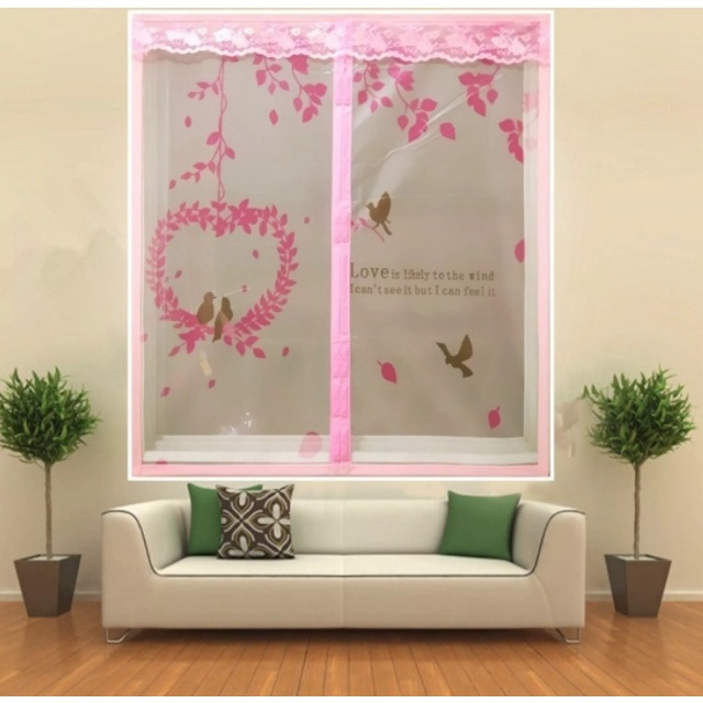 ม่านหน้าต่าง กันยุง(สีพื้น) 130x150cm. ผ้าม่านกันยุง แถบแม่เหล็ก เปิดปิดอัตโนมัติ ฟรีหมุดตะปู