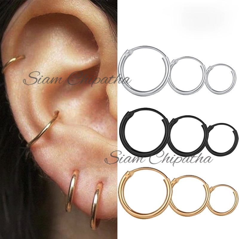 ขนาดวงกลมขนาดเล็ก ✪ Y-H.H(2) ✪ ต่างหูสำหรับสาวผู้หญิงHip-Hop Gold Silverสีเรขาคณิตรอบต่างหูเครื่องปร