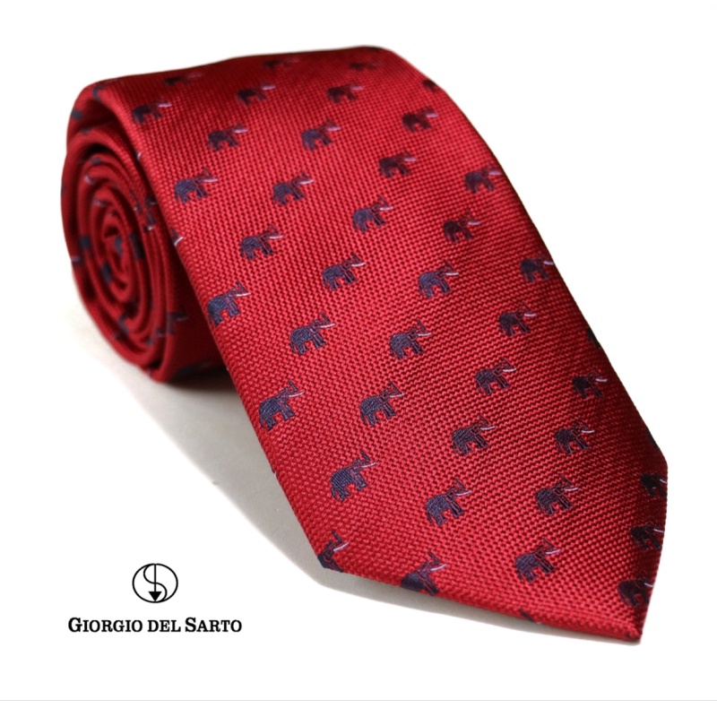 Giorgio Del Sarto Elephant Silk 8.5 cm Necktie Red with Fabric Texture เนคไทสีแดงลายช้างมีเท็กเจอร์