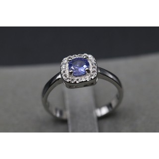 แหวนแทนซาไนต์(Tanzanite) ขนาด 4 มม.ตัวเรือนเงิน 925 ชุบทองคำขาว ขนาดไซส์ 52-59