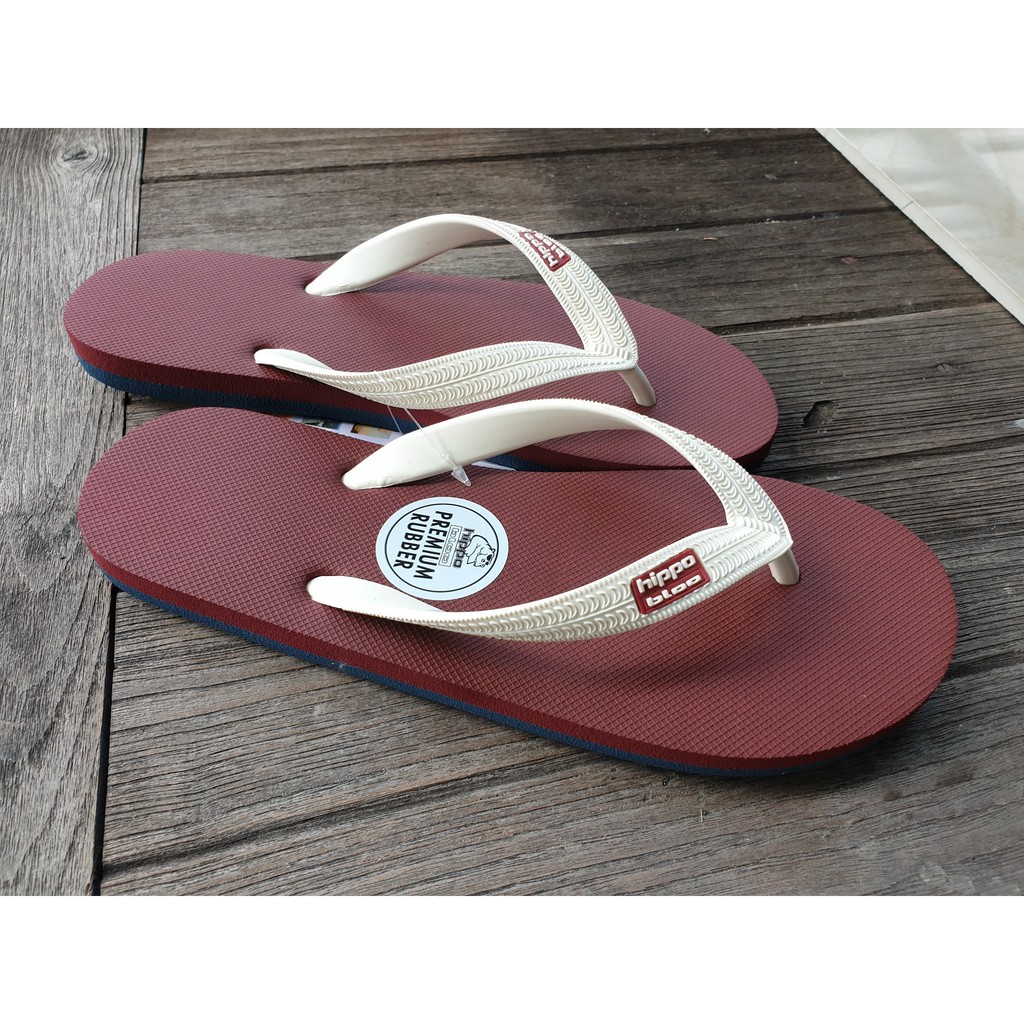 รองเท้าแตะ hippo bloo สีเลือดหมูกรมท่าสายขาว